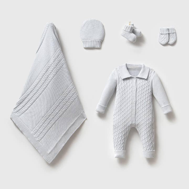 Organic Cotton Blue Newborn Knit Set